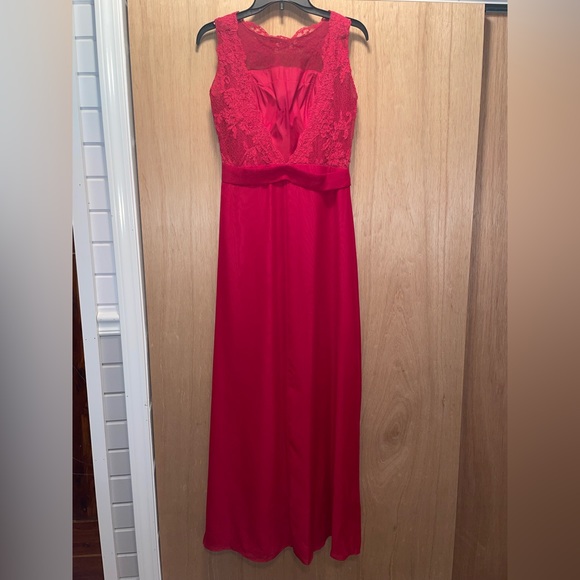 Deep Claret Lace Open Back Bridesmaid Dress - Picture 3 of 7